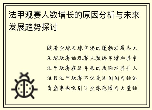 法甲观赛人数增长的原因分析与未来发展趋势探讨